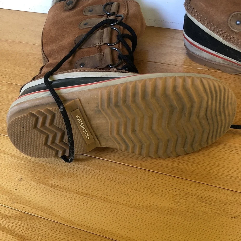 Sorel Brown Suede & Black Duck Boot with Patterned Wool Lining